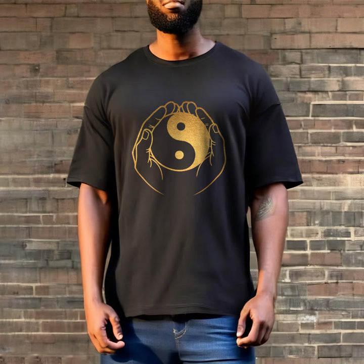 Buddha Stones Hands Holding A Golden Yin Yang Tee T-shirt - image 2