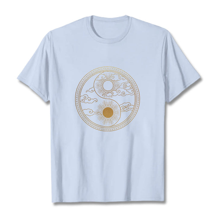 Buddha Stones Yin Yang Sun Auspicious Clouds Tee T-shirt - LightCyan - 2XL - image 11