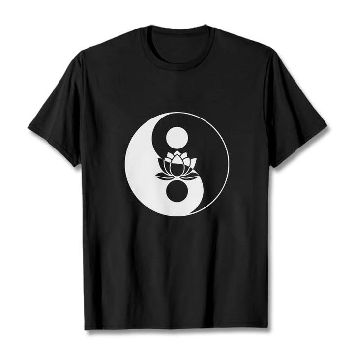 Buddha Stones Yin Yang Lotus Flower Tee T-shirt - Black - 2XL - image 4