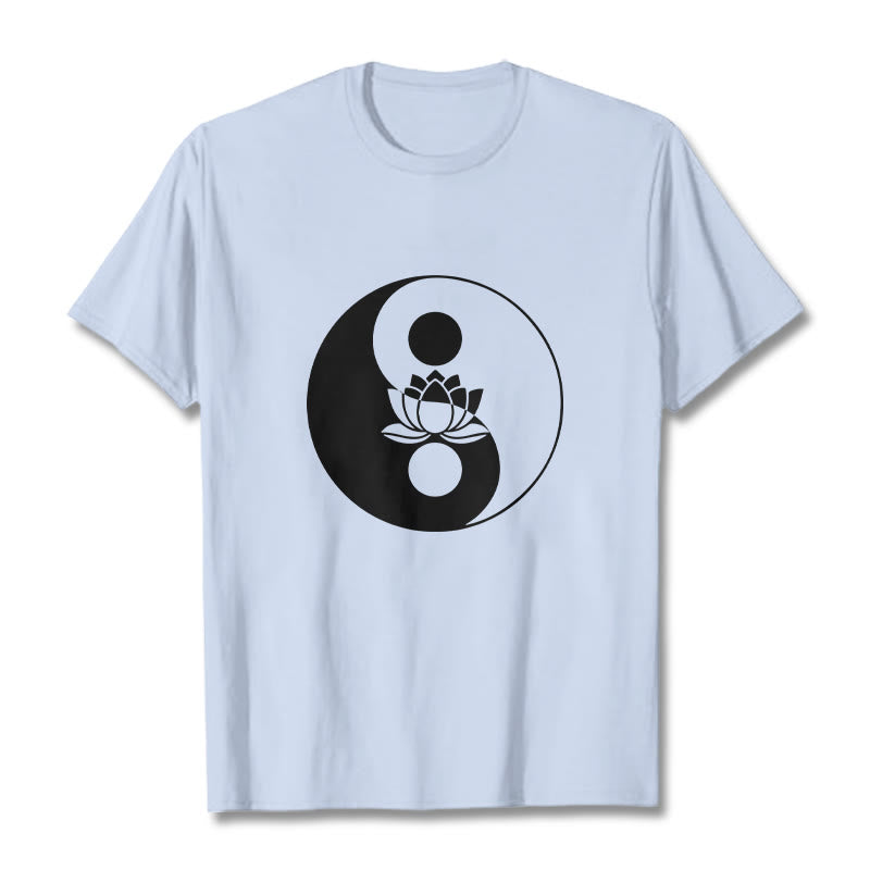 Buddha Stones Yin Yang Lotus Flower Tee T-shirt - LightCyan - 2XL - image 18