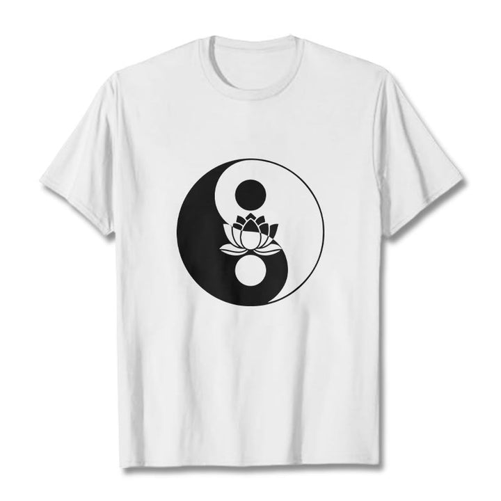 Buddha Stones Yin Yang Lotus Flower Tee T-shirt - White - 2XL - image 0