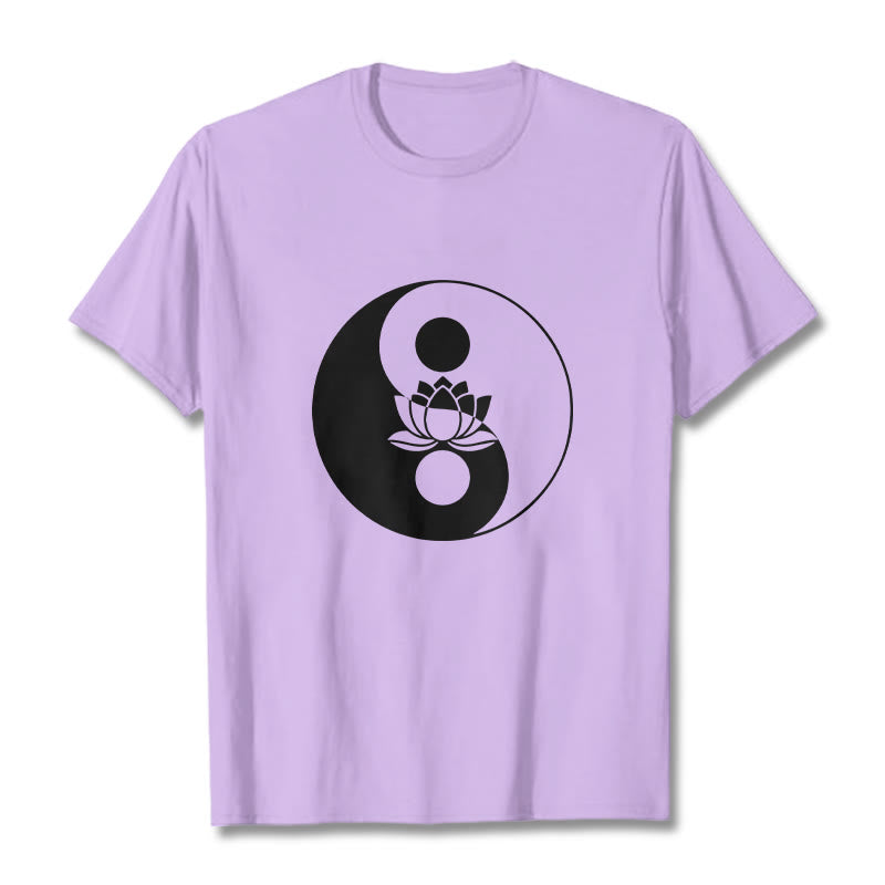 Buddha Stones Yin Yang Lotus Flower Tee T-shirt - Plum - 2XL - image 16