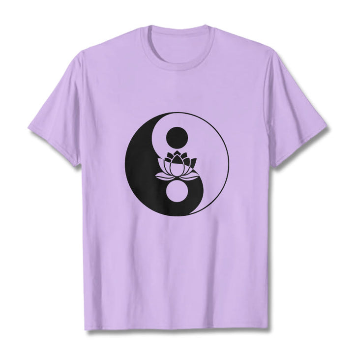 Buddha Stones Yin Yang Lotus Flower Tee T-shirt - Plum - 2XL - image 16