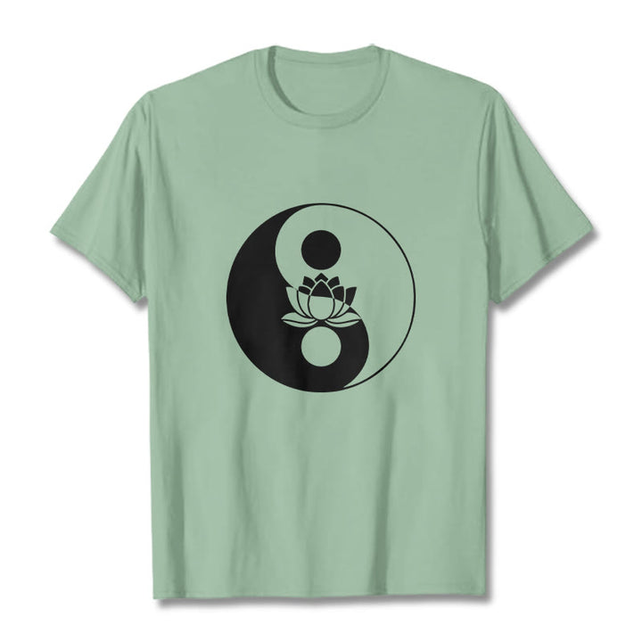 Buddha Stones Yin Yang Lotus Flower Tee T-shirt - PaleGreen - 2XL - image 14