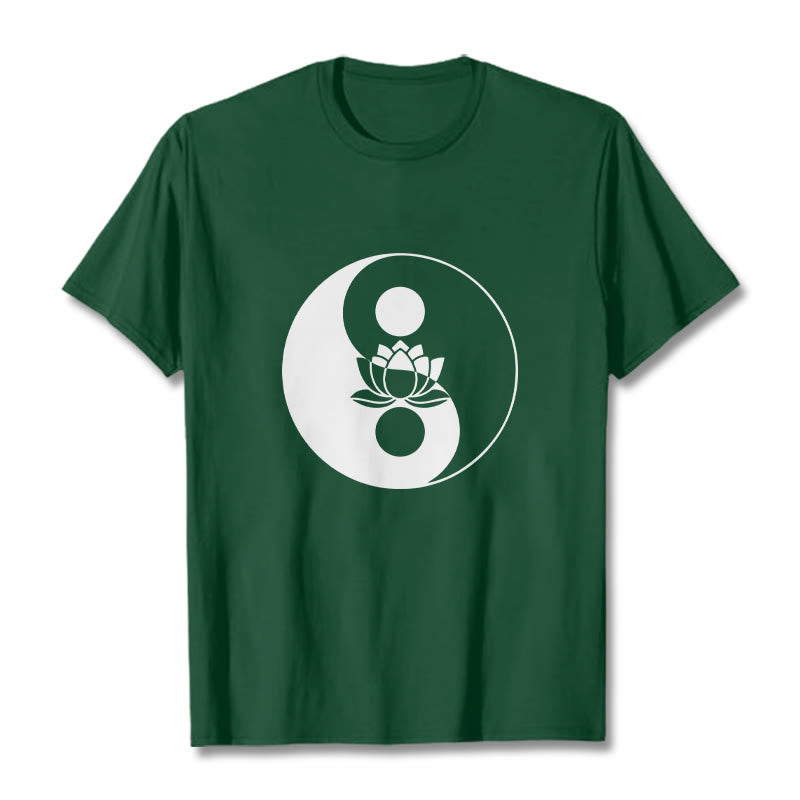 Buddha Stones Yin Yang Lotus Flower Tee T-shirt - ForestGreen - 2XL - image 10
