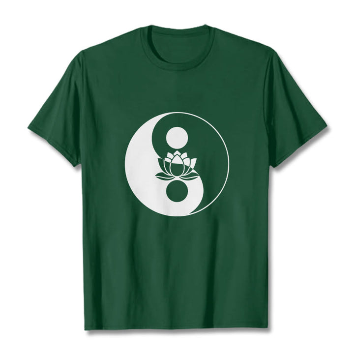 Buddha Stones Yin Yang Lotus Flower Tee T-shirt - ForestGreen - 2XL - image 10