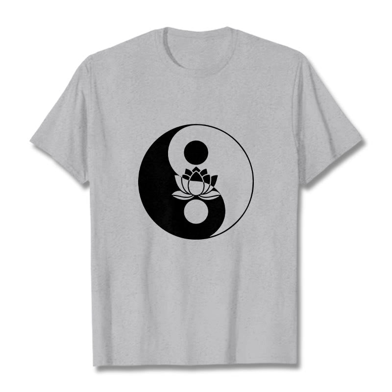 Buddha Stones Yin Yang Lotus Flower Tee T-shirt - LightGrey - 2XL - image 19