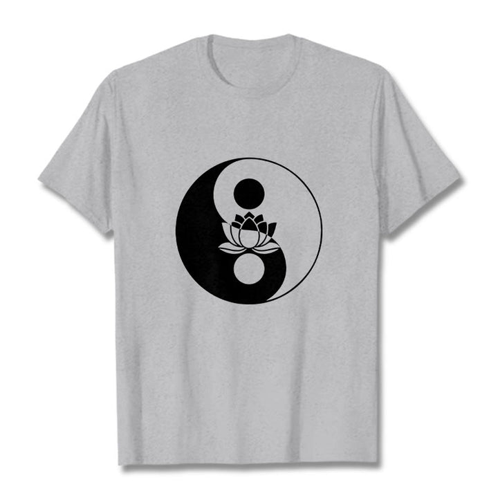 Buddha Stones Yin Yang Lotus Flower Tee T-shirt - LightGrey - 2XL - image 19