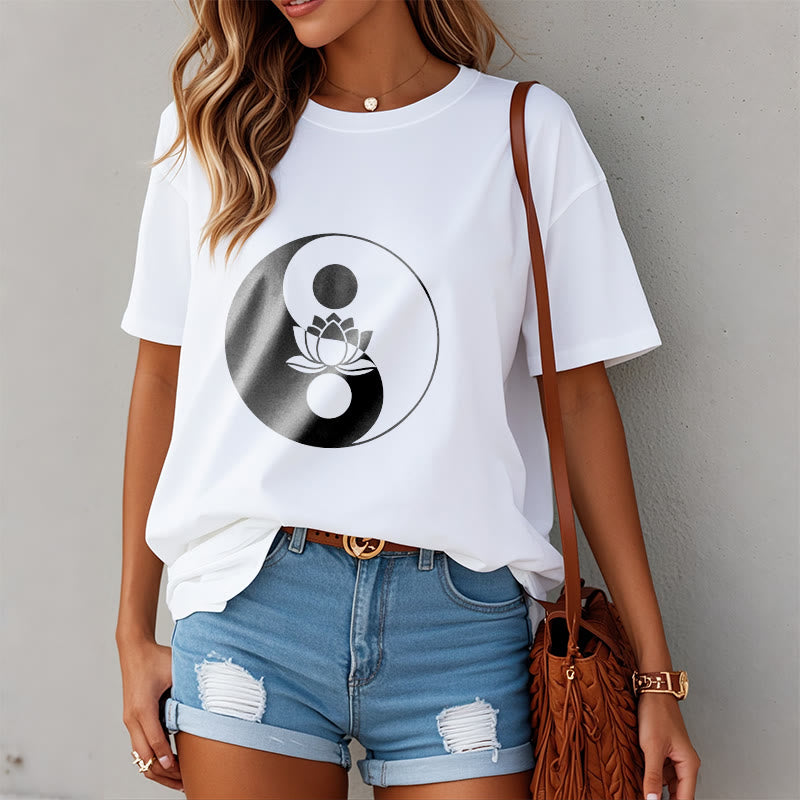 Buddha Stones Yin Yang Lotus Flower Tee T-shirt - image 2