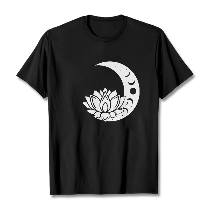 Buddha Stones Crescent Moon Lotus Flower Sun Tee T-shirt - Black - 2XL - image 4