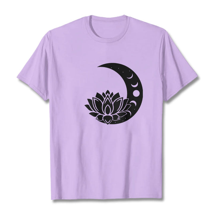Buddha Stones Crescent Moon Lotus Flower Sun Tee T-shirt - Plum - 2XL - image 16