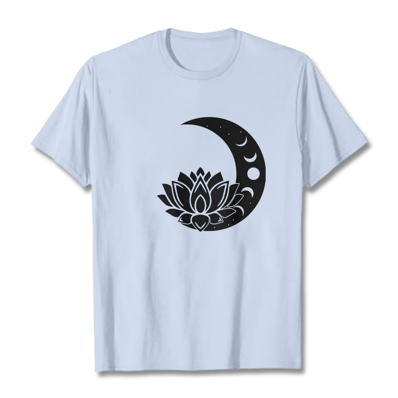 Buddha Stones Crescent Moon Lotus Flower Sun Tee T-shirt - LightCyan - 2XL - image 18