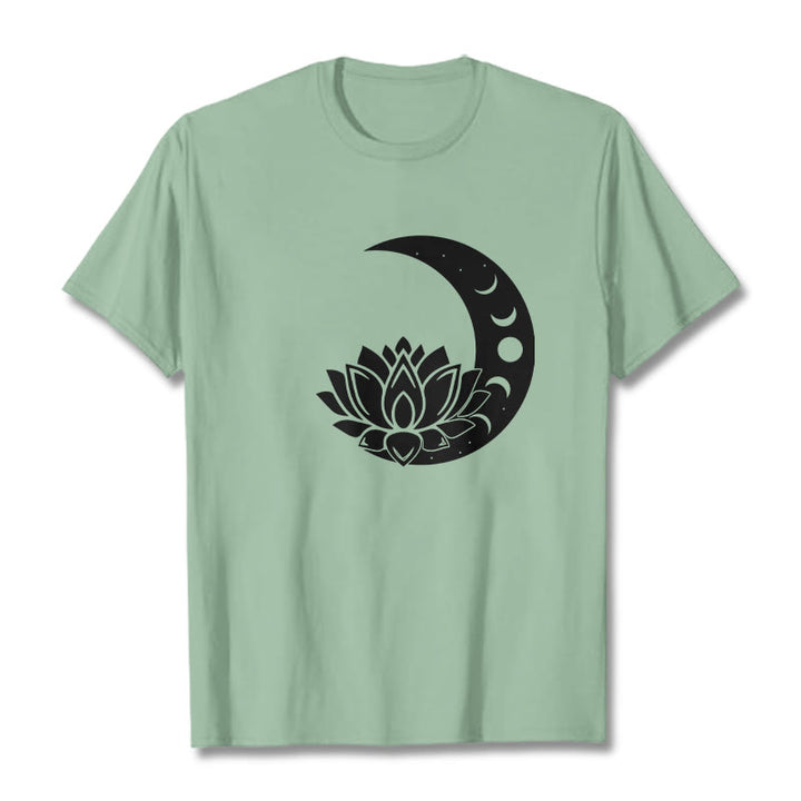 Buddha Stones Crescent Moon Lotus Flower Sun Tee T-shirt - PaleGreen - 2XL - image 14