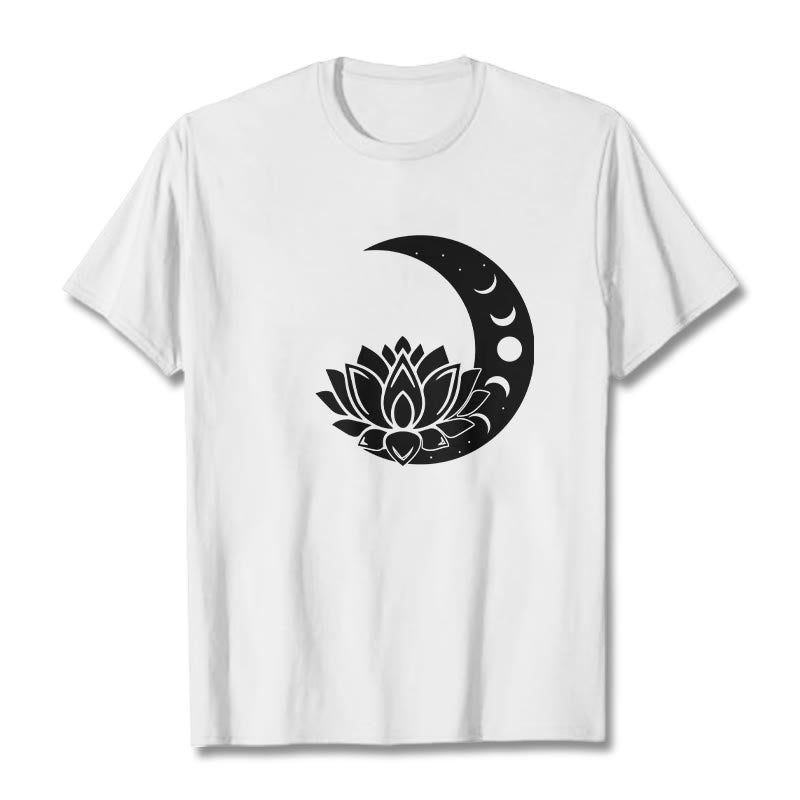 Buddha Stones Crescent Moon Lotus Flower Sun Tee T-shirt - White - 2XL - image 0