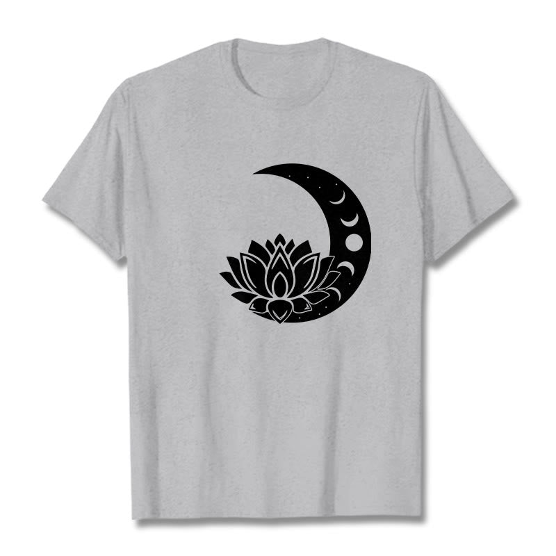 Buddha Stones Crescent Moon Lotus Flower Sun Tee T-shirt - LightGrey - 2XL - image 19