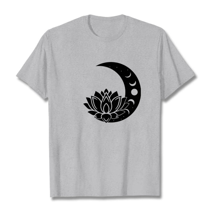 Buddha Stones Crescent Moon Lotus Flower Sun Tee T-shirt - LightGrey - 2XL - image 19