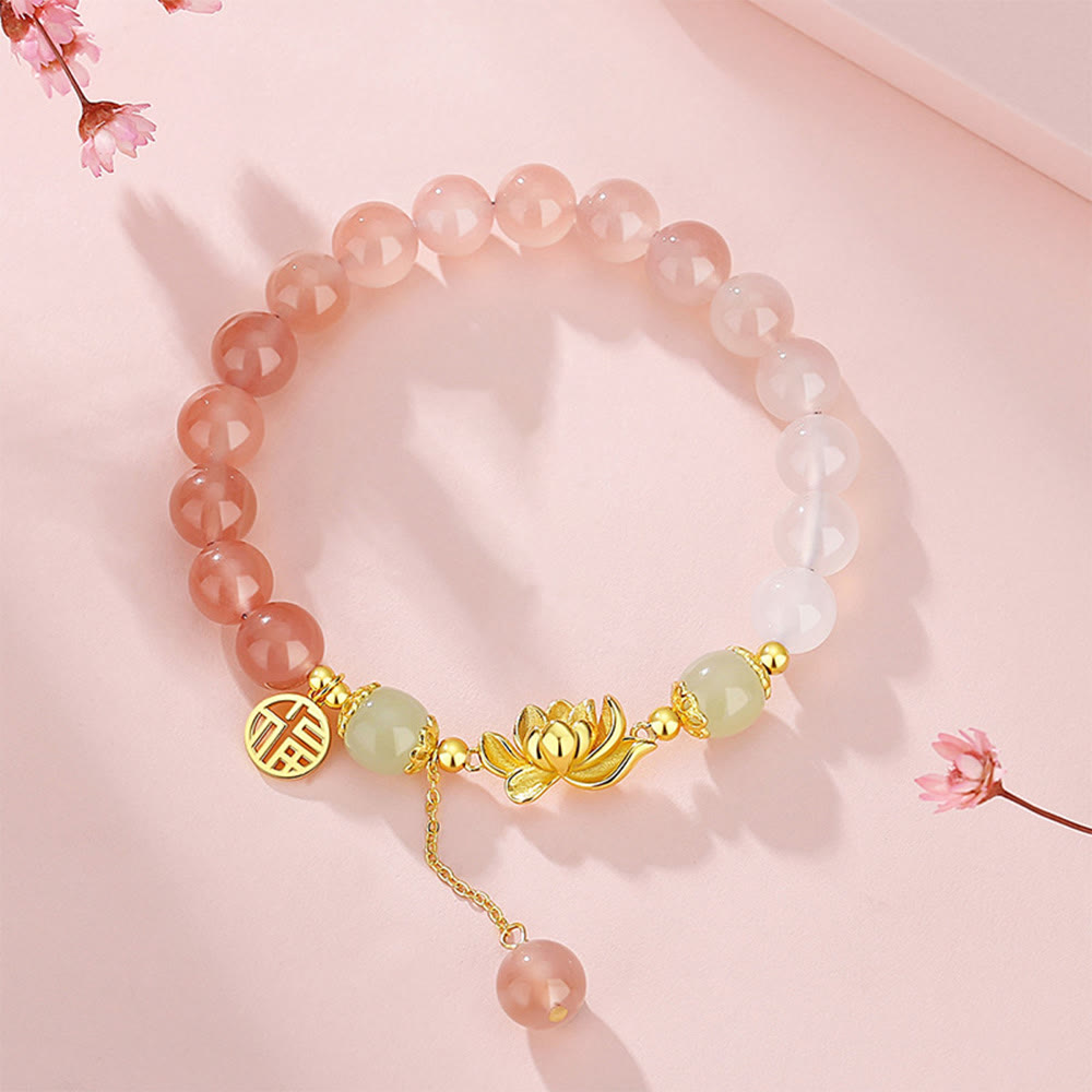 Buddha Stones 925 Sterling Silver Natural Gradient Agate Hetian Jade Lotus Fu Character Enlightenment Bracelet - image 1
