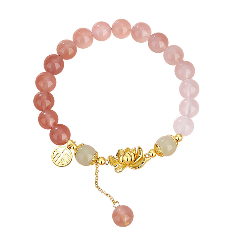 Buddha Stones 925 Sterling Silver Natural Gradient Agate Hetian Jade Lotus Fu Character Enlightenment Bracelet - image 10