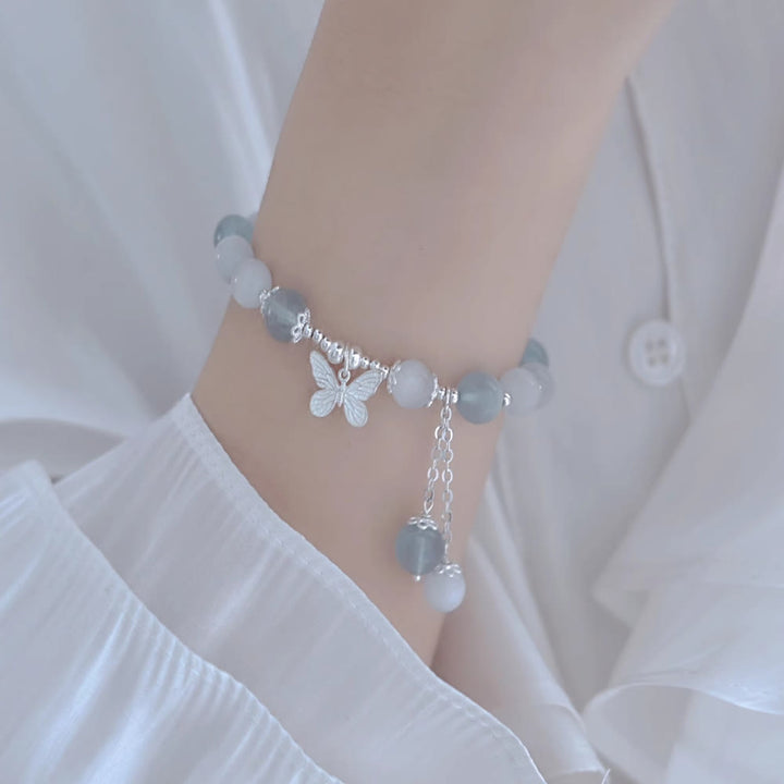 Buddha Stones Cat's Eye Aquamarine Butterfly Charm Support Bracelet - image 9