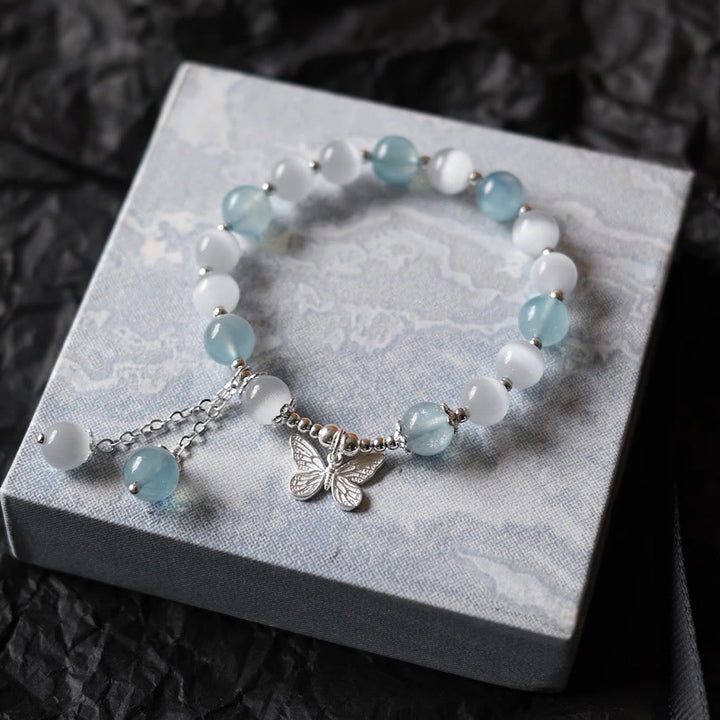 Buddha Stones Cat's Eye Aquamarine Butterfly Charm Support Bracelet - image 14