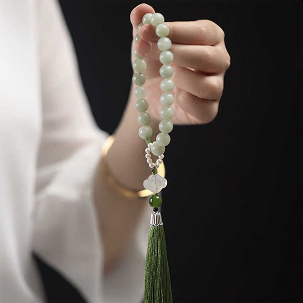 Buddha Stones Green Jade Beads Pearl Prosperity Tassels Wrist Mala - image 8