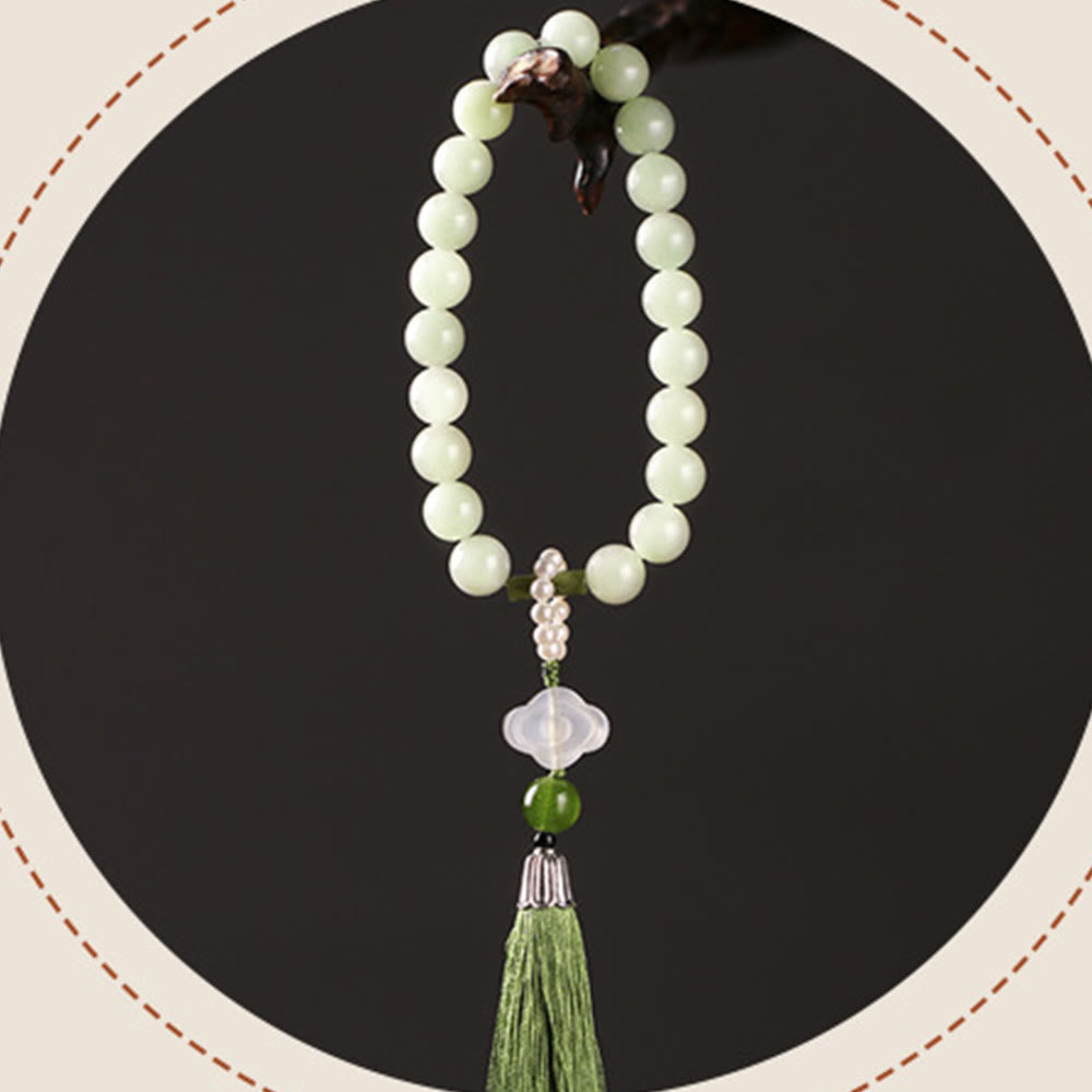 Buddha Stones Green Jade Beads Pearl Prosperity Tassels Wrist Mala - image 13
