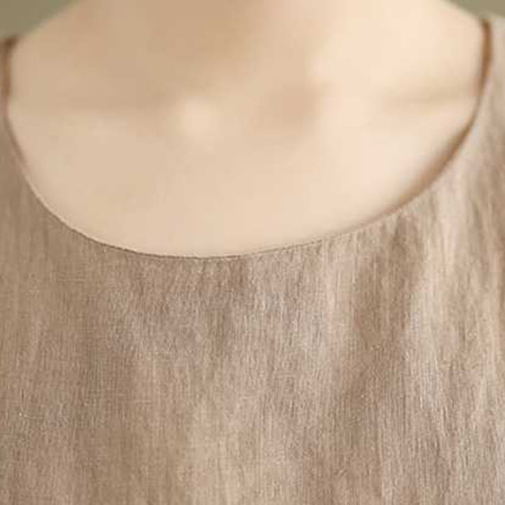 Buddha Stones Spring Plain Irregular Sleeveless Cotton Linen Midi Dress With Pockets - image 6