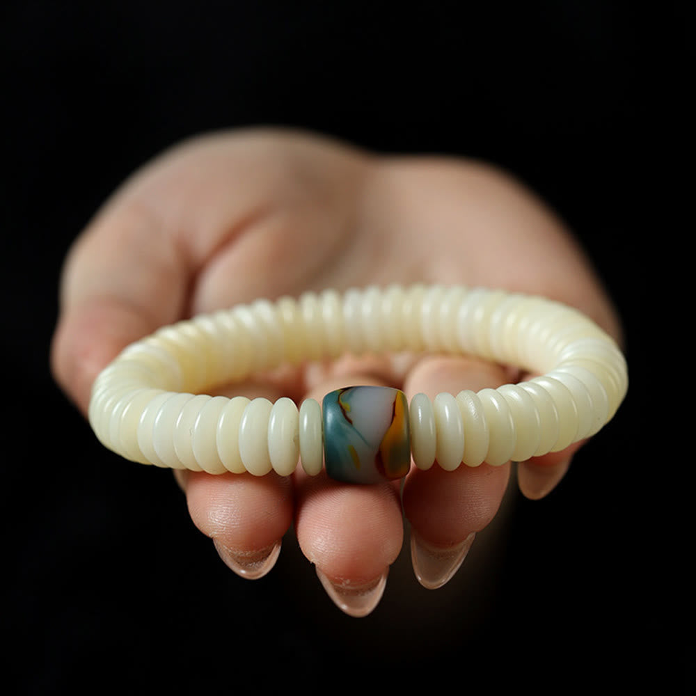 Buddha Stones Natural White Bodhi Seed Stone Wisdom Tassel Bracelet - image 2