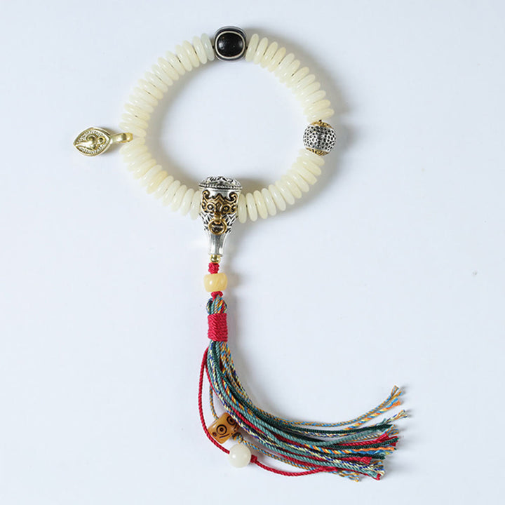 Buddha Stones Natural White Bodhi Seed Stone Wisdom Tassel Wrist Mala Bracelet - Wrist Mala - image 8