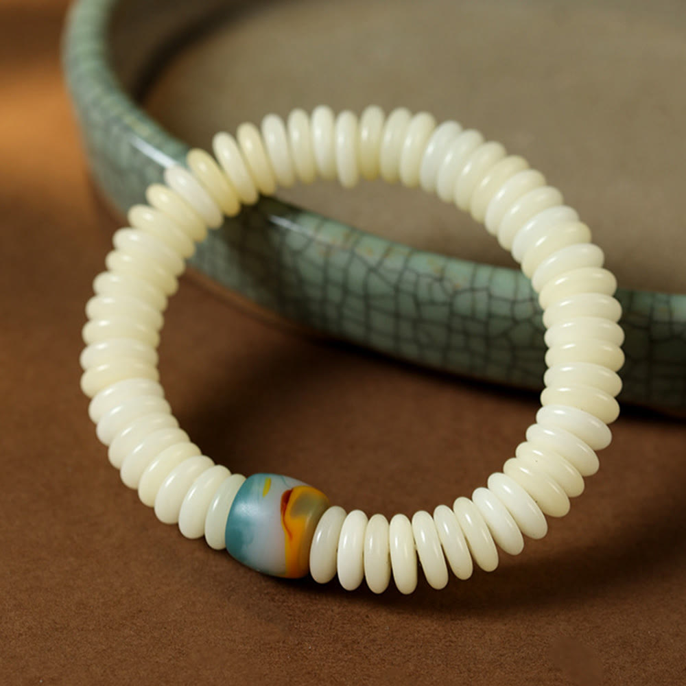 Buddha Stones Natural White Bodhi Seed Stone Wisdom Tassel Wrist Mala Bracelet - image 1