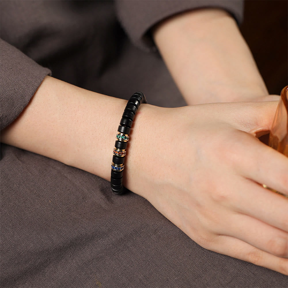 Buddha Stones Ebony Wood Small Leaf Red Sandalwood Zircon Peace Bracelet - image 4