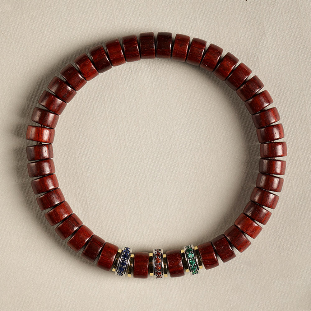 Buddha Stones Ebony Wood Small Leaf Red Sandalwood Zircon Peace Bracelet - image 8