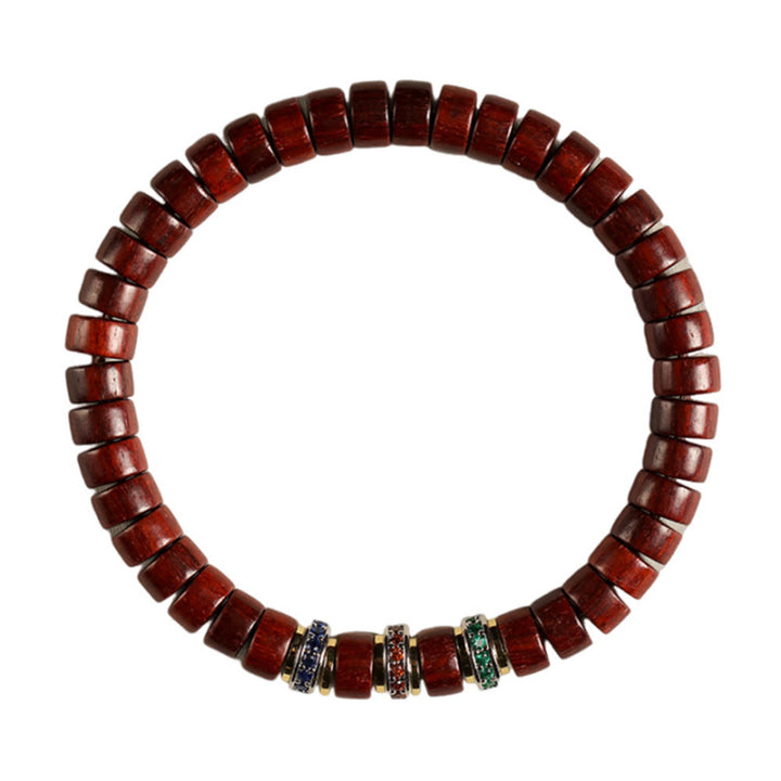 Buddha Stones Ebony Wood Small Leaf Red Sandalwood Zircon Peace Bracelet - image 10