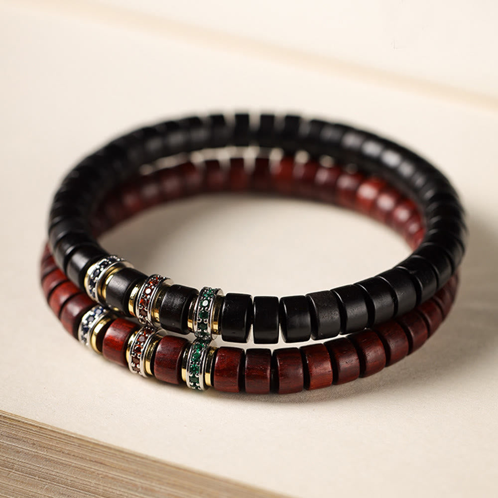 Buddha Stones Ebony Wood Small Leaf Red Sandalwood Zircon Peace Bracelet - image 1