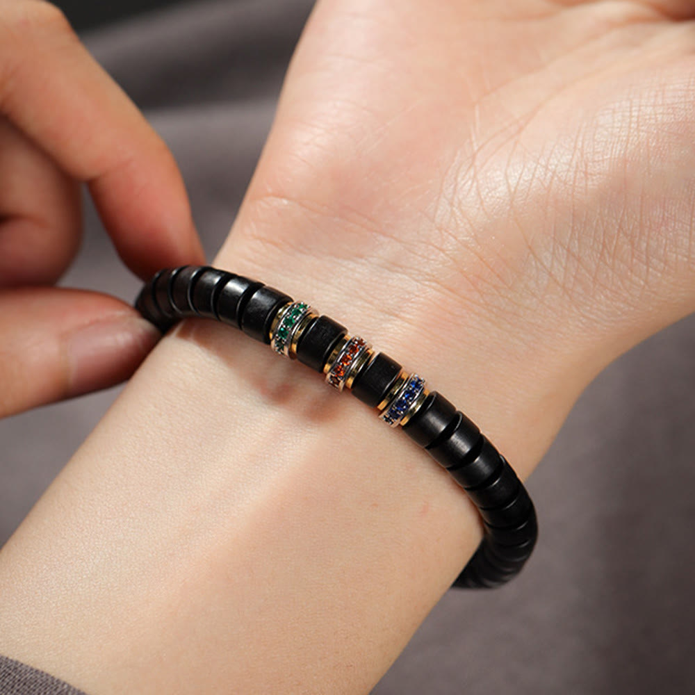 Buddha Stones Ebony Wood Small Leaf Red Sandalwood Zircon Peace Bracelet - image 5