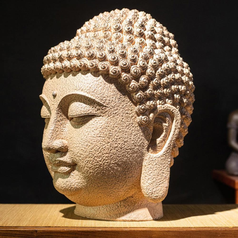Buddha Stones Closed Eyes Meditating Buddha Head Resin Statue Zen Home Decoration 42*30*30cm - image 2