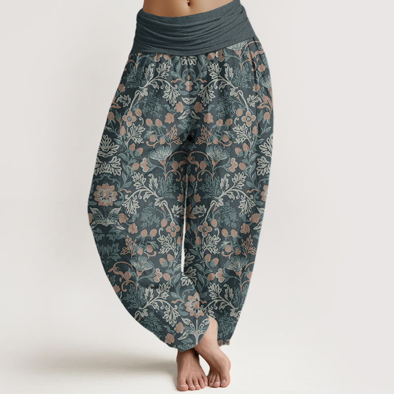 Buddha Stones Pure Cotton Casual Flower Vine Leaves Pattern Women's Elastic Waist Harem Pants - LightSlateGray - US22，UK/AU26，EU54 (6XL) - image 0