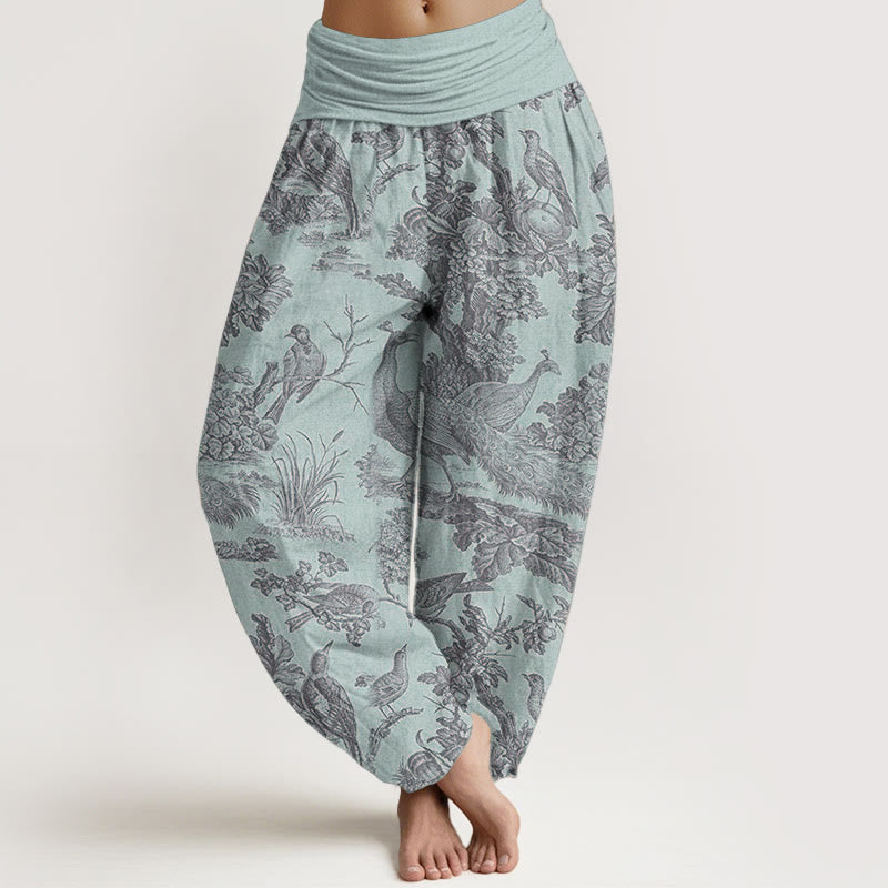 Buddha Stones Pure Cotton Birds Trees Branches Pattern Women's Elastic Waist Harem Pants - LightBlue - US22，UK/AU26，EU54 (6XL) - image 5