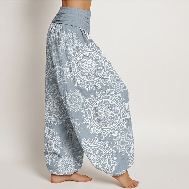 Buddha Stones Pure Cotton Casual White Mandala Flower Design Women's Elastic Waist Harem Pants - image 8