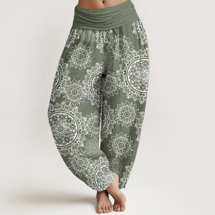 Buddha Stones Pure Cotton Casual White Mandala Flower Design Women's Elastic Waist Harem Pants - DarkSeaGreen - US22，UK/AU26，EU54 (6XL) - image 0