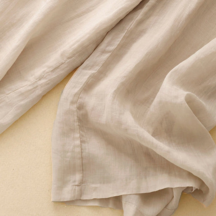 Buddha Stones Geometric Embroidery Elastic Waist Women's Cotton Linen Wide Leg Pants With Pockets - image 17