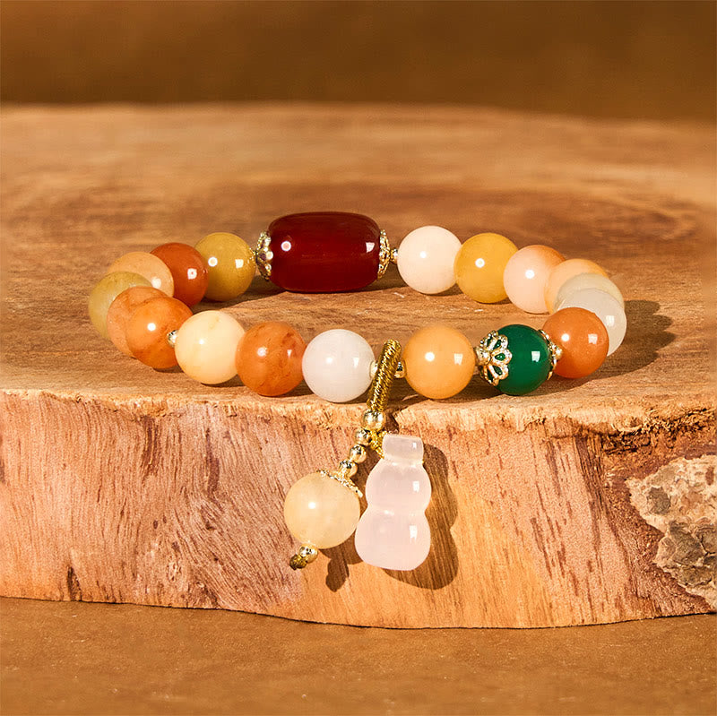 Buddha Stones Golden Silk Jade Beads Gourd Wealth Luck Bracelet - Golden Silk Jade(Wrist Circumference: 14-15cm) - image 0
