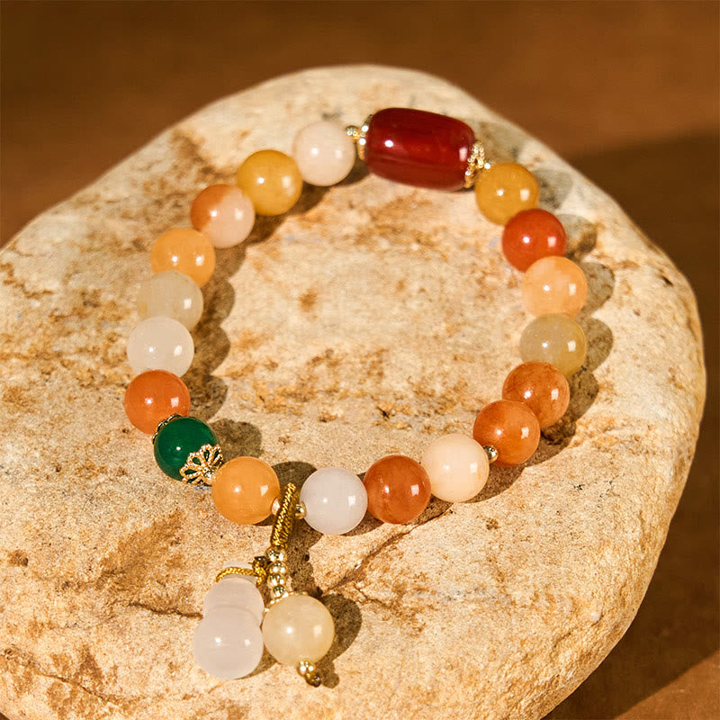 Buddha Stones Golden Silk Jade Beads Gourd Wealth Luck Bracelet - image 2
