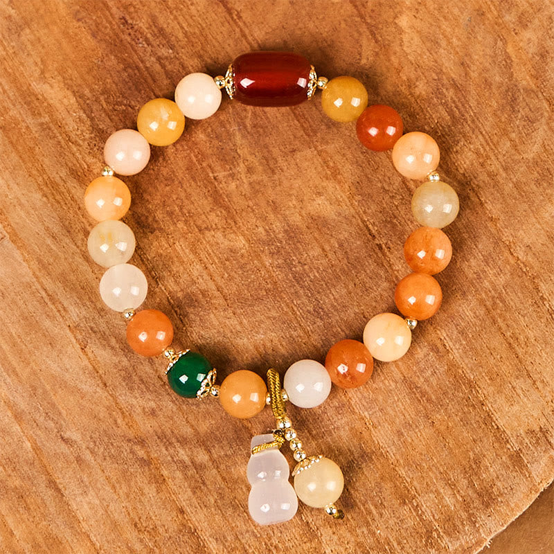 Buddha Stones Golden Silk Jade Beads Gourd Wealth Luck Bracelet - image 1