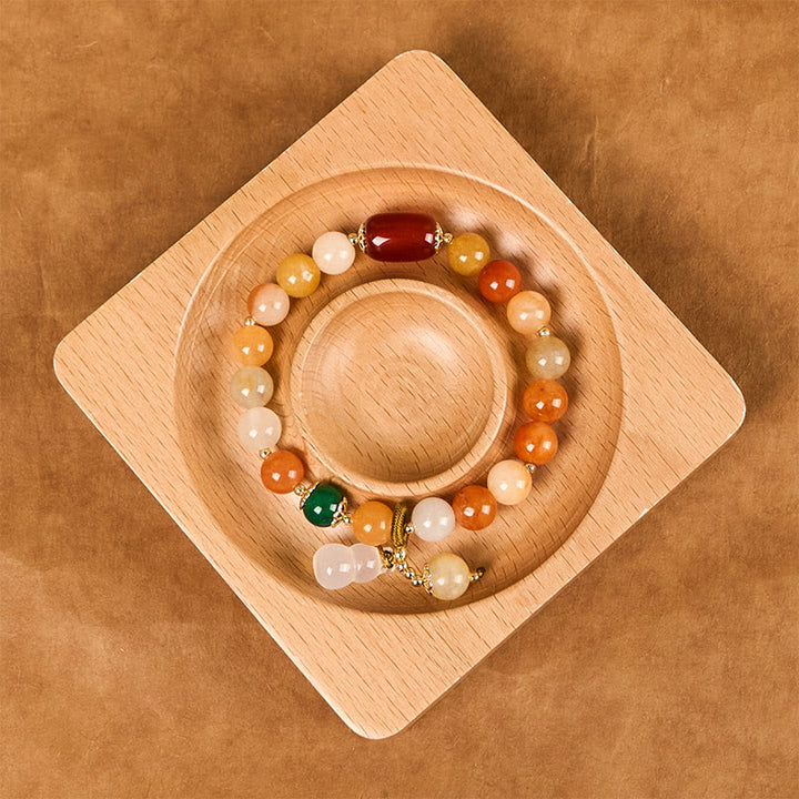 Buddha Stones Golden Silk Jade Beads Gourd Wealth Luck Bracelet - image 3