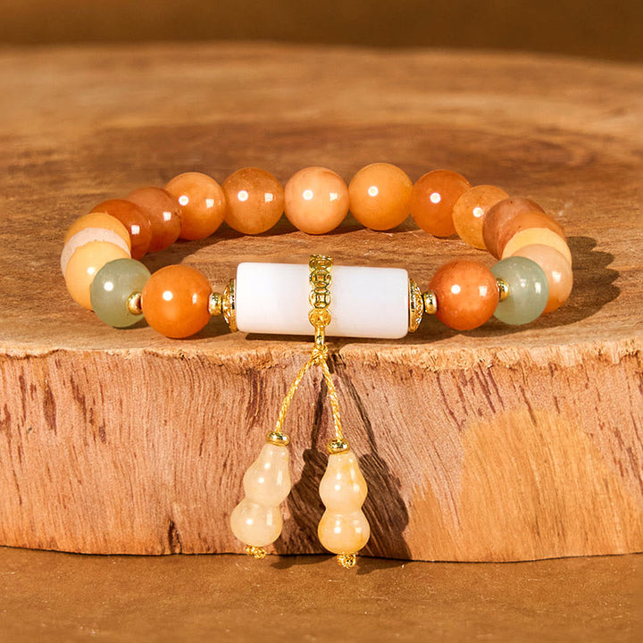 Buddha Stones Golden Silk Jade Beads Gourd White Crystal Wealth Luck Bracelet - Golden Silk Jade(Wrist Circumference: 14-15cm) - image 0
