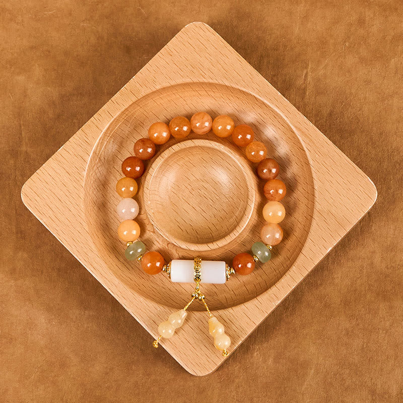 Buddha Stones Golden Silk Jade Beads Gourd White Crystal Wealth Luck Bracelet - image 7