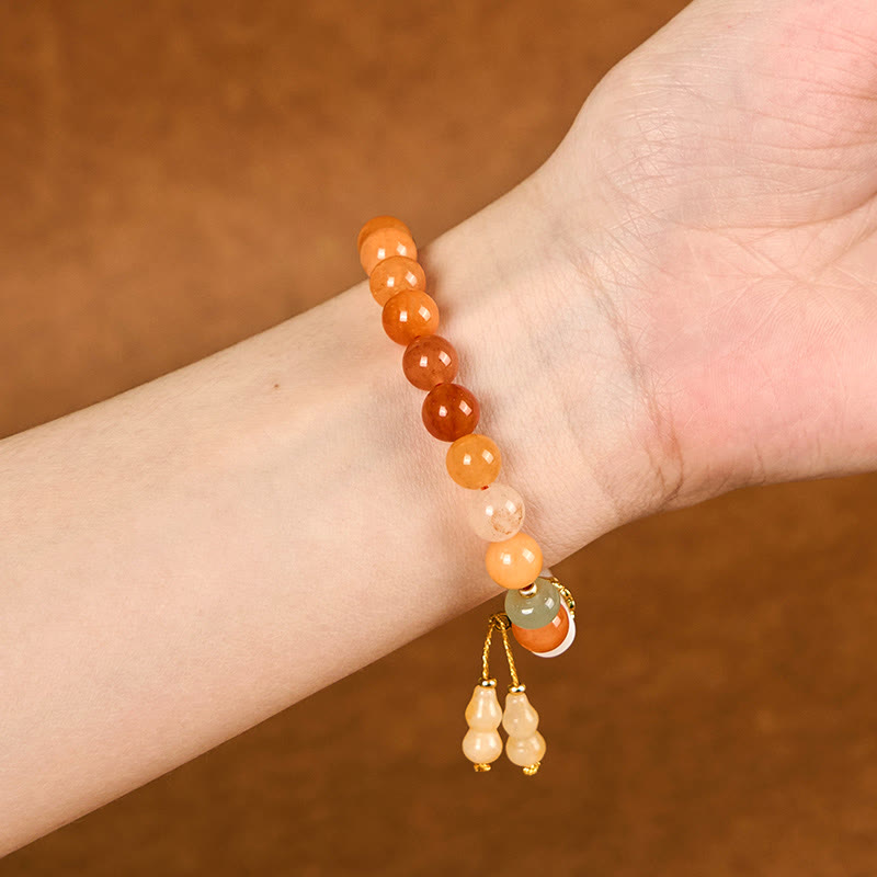 Buddha Stones Golden Silk Jade Beads Gourd White Crystal Wealth Luck Bracelet - image 4