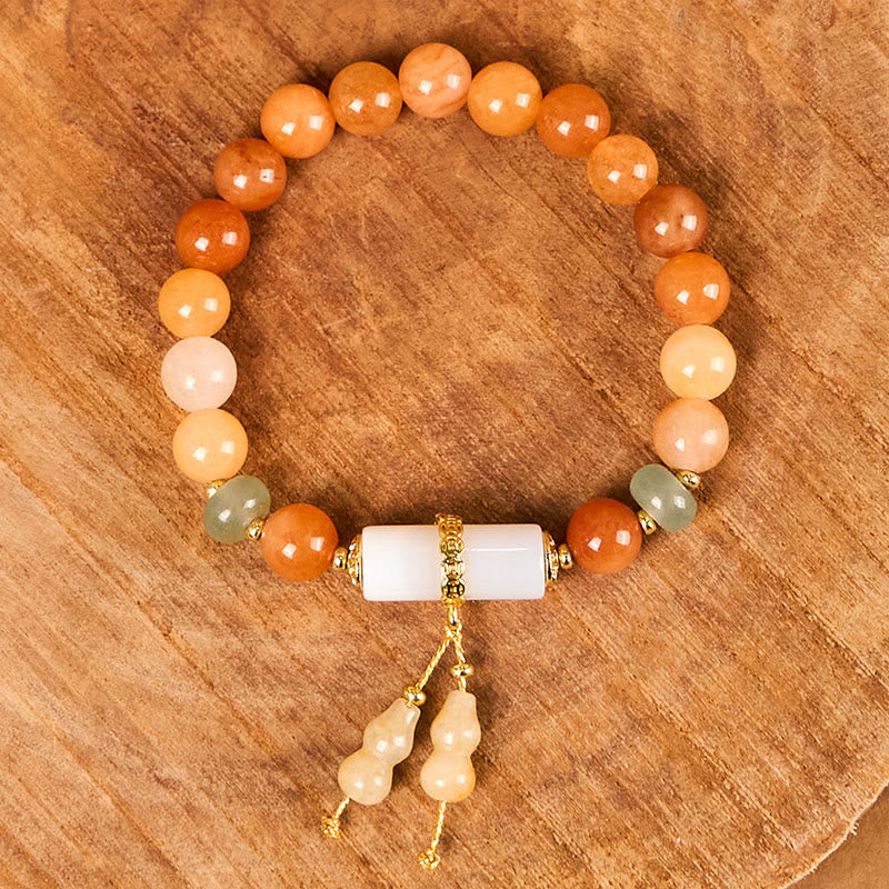 Buddha Stones Golden Silk Jade Beads Gourd White Crystal Wealth Luck Bracelet - image 1