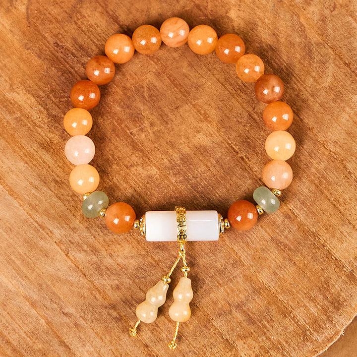 Buddha Stones Golden Silk Jade Beads Gourd White Crystal Wealth Luck Bracelet - image 1